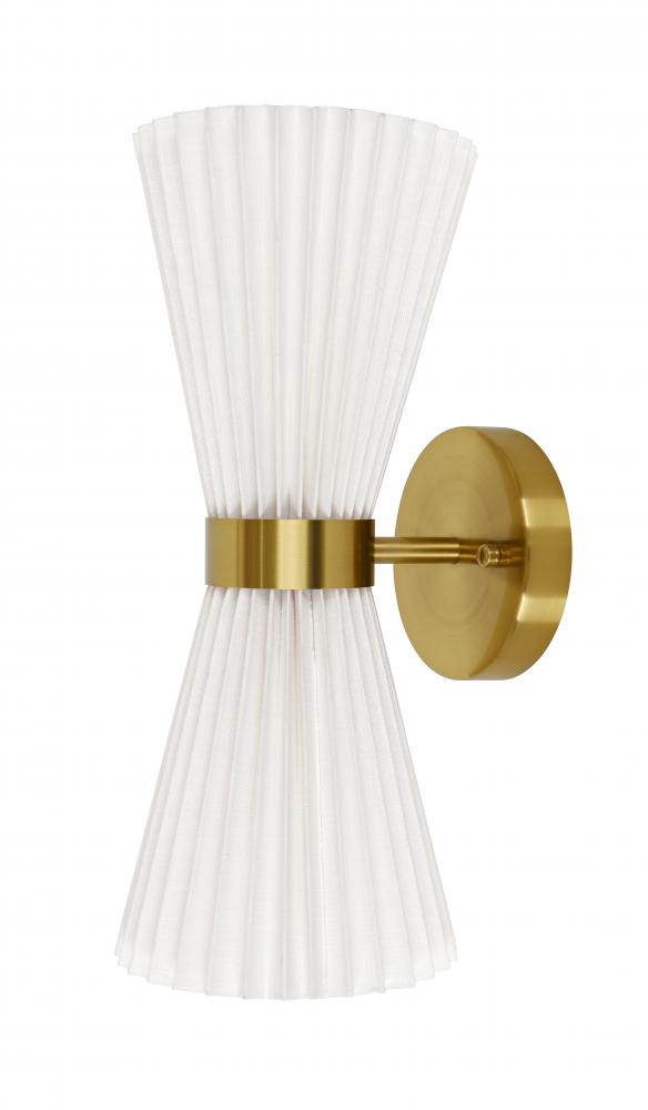 Beacon Lighting Amore 2 Light Pleated Wall Bracket in Brass with White Linen Shade