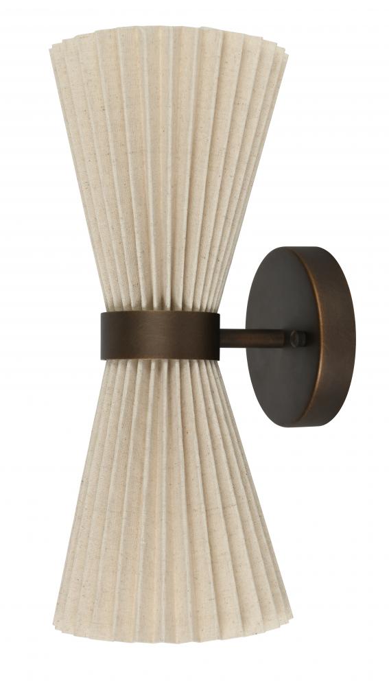 Beacon Lighting Amore 2 Light Pleated Wall Bracket in Bronze with Natural Linen Shade